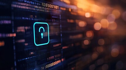 Fototapeta premium Cybersecurity concept emphasizing internet security with a screen displaying a padlock symbol..