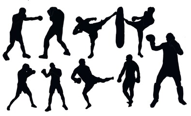 silhouette person. Boxing silhouettes. Boxing set silhouette illustration. Set of boxing Silhouette . Hand drawn black silhouettes. male.
