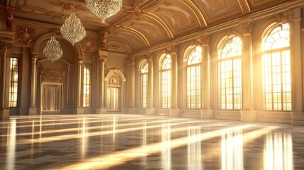 Obraz premium Grand Ballroom with Sunlight Streaming Through Windows
