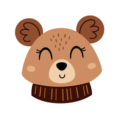 Cute mouse face clipart. Autumn animal character for kids print. Hand drawn vector illustration in cartoon flat style	