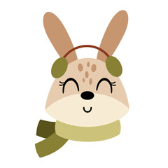 Cute fall rabbit face clipart. Woodland animal character. Vector illustration in cartoon style 