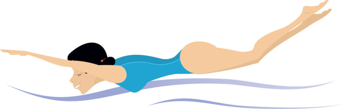 swimming woman in blue swimsuit clip art preview