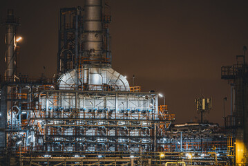 Oil​ refinery​ night and​ plant and tower column of Petrochemistry industry in oil​ and​ gas​