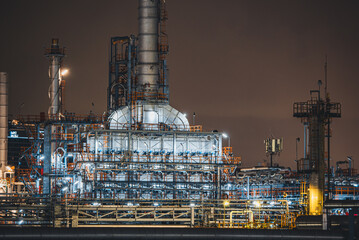 Oil​ refinery​ night and​ plant and tower column of Petrochemistry industry in oil​ and​ gas​