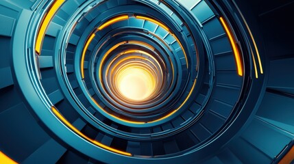 Obraz premium Always Getting Better: A spiraling staircase leading upwards, with each step glowing brighter than the last, symbolizing continuous improvement and growth