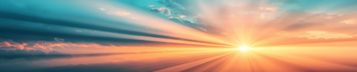 Obraz premium A stunning sunrise illuminating the sky with vibrant rays of light, showcasing a beautiful blend of colors and clouds, perfect for nature lovers.