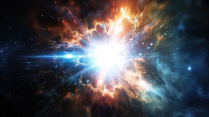 Fototapeta premium Big Bang colorful space galaxy fog cloud nebula. Universe science astronomy and stary night cosmos mockup background. Supernova concept wallpaper