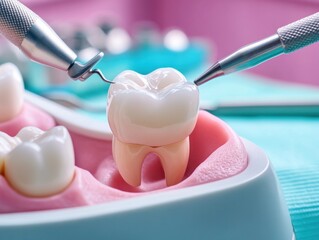 Dental Prosthetic Restoration Precise Bonding of Artificial Tooth to Natural Teeth for a Seamless Smile, Dentist Tools and Techniques for Restoring Teeth with Precision