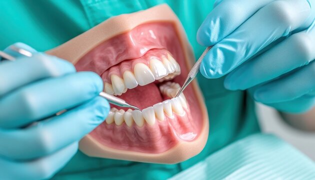 Dentist Adjusting Bite Alignment After Prosthetic Tooth Procedure, Precision Bite Adjustment for a Perfect Fit