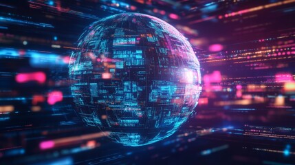 Digital Sphere With Glowing Data Stream.