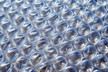 Close-up of bubble wrap texture with small round bubbles