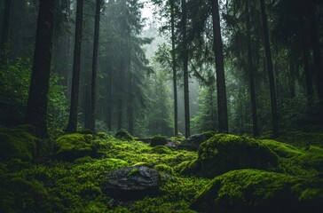 Fototapeta premium Misty Forest Path.