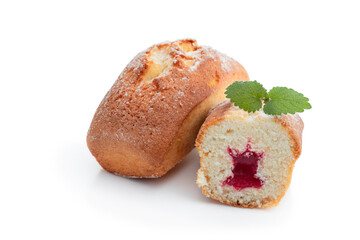 Mini loaf cakes stuffed with jam isolated on white background