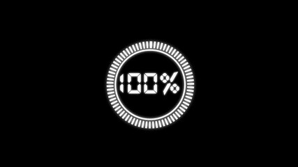 Circle percentage diagram (meter) from 0 to 100, user interface (UI) or infographic - indicator of loading status. 4k animated glowing white color - Powered by Adobe