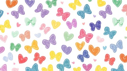 Fototapeta premium Repeating Colorful Hearts and Bows Pattern for Cheerful Wrapping Paper Design