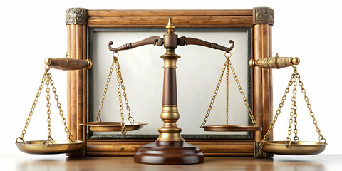 Wide Shot of Justice Scales Framing Constitution with Policy Weights - Emphasizing Balance for Civic Education Messaging on White Background