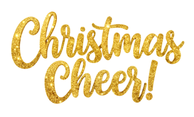 Christmas Cheer Golden Glitter Typography Lettering, isolated on white transparent background, png element