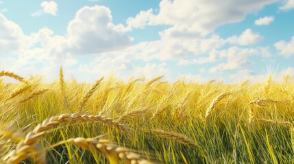 Golden Wheat Field Under Blue Sky.