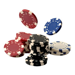A colorful assortment of casino chips stacked and scattered, perfect for representing gaming, gambling, and poker themes.