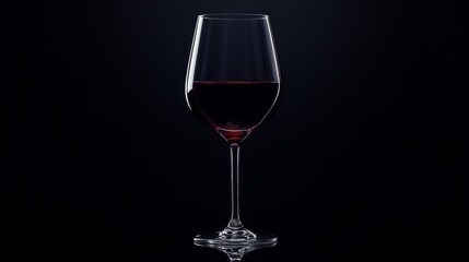 Crystal glass filled with red wine standing on dark background