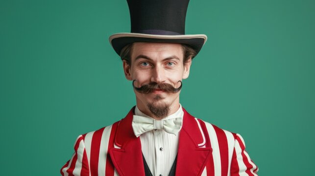 Smiling Man in Vintage Ringmaster Outfit