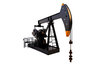 An industrial oil pump jack used for extracting crude oil from underground. A symbol of energy and resource extraction.