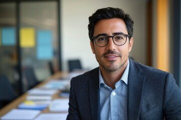 Fototapeta premium Portrait of a Man in a Suit and Glasses Smiling