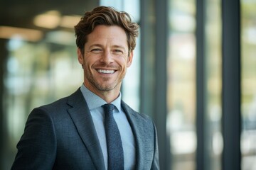 Fototapeta premium Portrait of a Smiling Businessman in a Suit and Tie