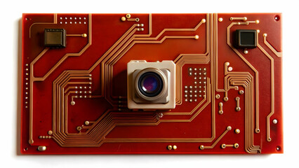 Fototapeta premium Vote Count Circuit Board Concept - Illustration of Circuitry Pathways Representing Vote Counting Processes, Camera Pans Across Detailed Vote Flow on Isolated White Background with Vote Tabulation Spac