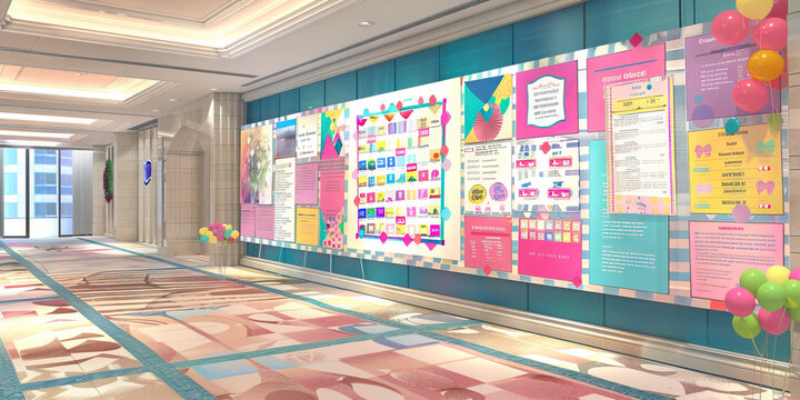 Special Events Coordinator's Wall: Adorned with event planning timelines, decoration ideas, and a board with upcoming event details