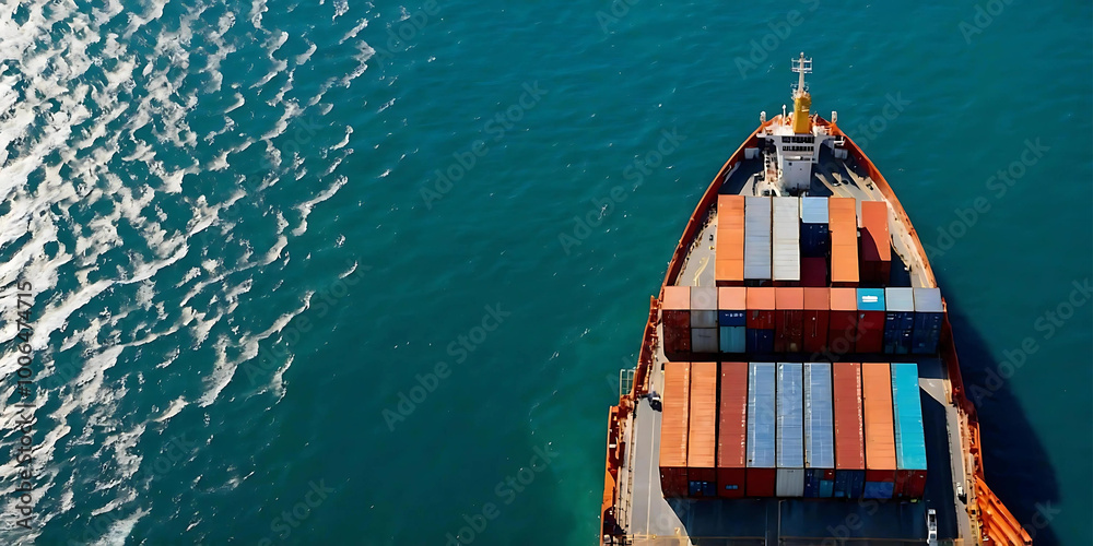 Wall mural aerial view of a large cargo ship navigating