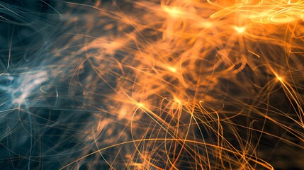 Abstract background with swirling lines of light in blue, white and orange.