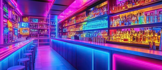 Neon Lit Bar Interior