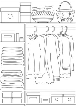 cloth bookshelf minimal style coloring book page