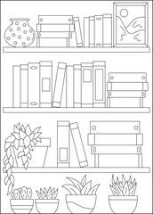 plant bookshelf minimal style coloring book page