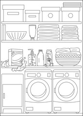 laundry bookshelf minimal style coloring book page