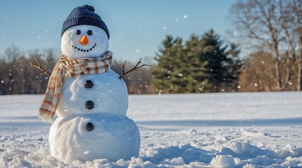 Life-Sized Snowman in a Winter Landscape