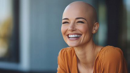 Happy beautiful bald woman