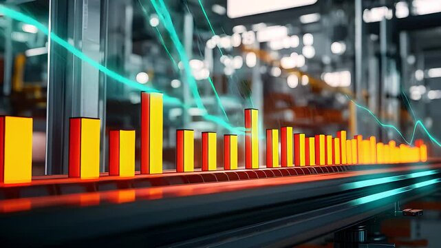 Glowing Bar Chart Data Visualization in Modern Industrial Environment