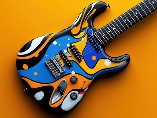 Obraz premium Colorful Electric Guitar with Abstract Design on Orange Background