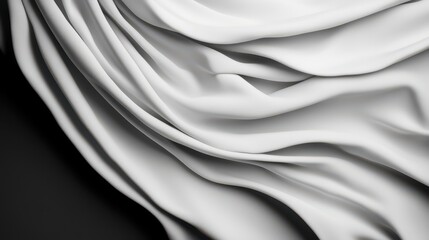 Obraz premium Texture of flowing white fabric on black background, showcasing smooth folds and drapes.