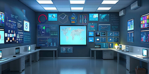 College Counselor's Office Wall: Covered in college admission guides, scholarship information, and a board with college application deadlines.