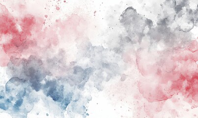 Obraz premium Abstract watercolor background with red, blue, and gray paint splatters on a white background.