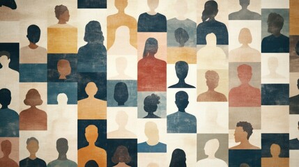 Mosaic of diverse individuals in social or business setting.