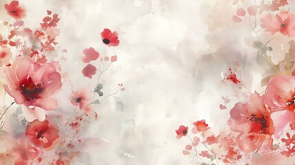 A delicate watercolor background featuring soft pink and red flowers blooming around the edges, with a pale pastel wash and ample white space in the center for text or design elements