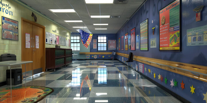 Student Government Advisor's Wall: Adorned with student council election posters, meeting agendas, and a board with student government projects