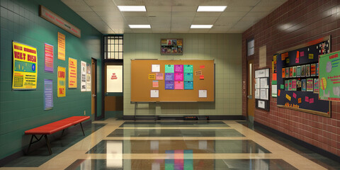 Student Government Advisor's Wall: Adorned with student council election posters, meeting agendas, and a board with student government projects