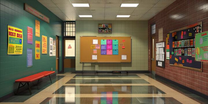 Student Government Advisor's Wall: Adorned with student council election posters, meeting agendas, and a board with student government projects