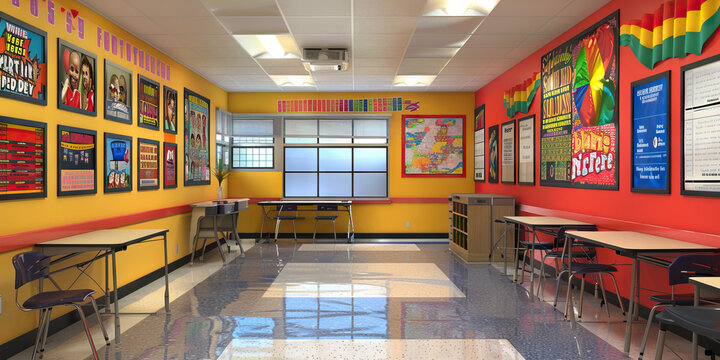 Student Government Advisor's Wall: Adorned with student council election posters, meeting agendas, and a board with student government projects