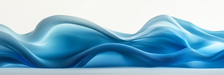 Fototapeta premium A minimalist 3D representation of an ocean wave, featuring flowing curves and a gradient of blue colors, isolated against a white background, symbolizing the power of nature